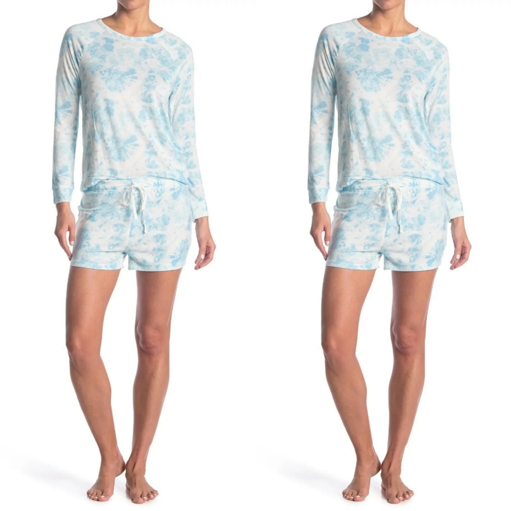 NWT KIKIT Pajama Short Set Lounge Wear Cozy Set Soft Aqua Tie Dye Size M